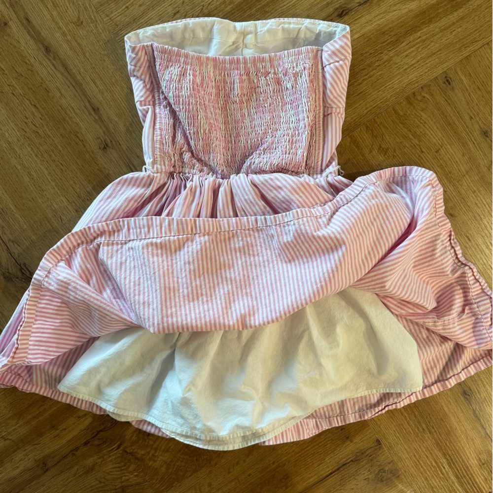 Vintage Abercrombie & Fitch Pink Stripe Strapless Dress S Y2K Coquette Preppy - Picture 5 of 10